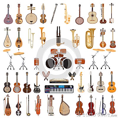 Vector set of musical instruments on white background Vector Illustration