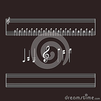 Vector set of musical symbols, signs, notes, clef, musical instrument Vector Illustration