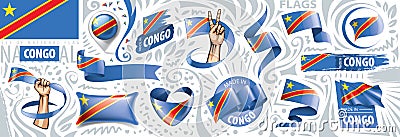 Vector set of the national flag of Democratic Republic of the Congo Vector Illustration