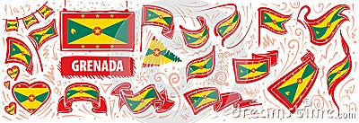 Vector set of the national flag of Grenada in various creative designs Vector Illustration