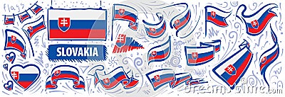 Vector set of the national flag of Slovakia in various creative designs Vector Illustration