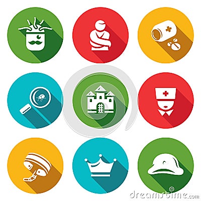 Vector Set of Nuthouse Icons. Diagnosis, Straitjacket, Treatment, Study, Building, Doctor, Bondage, Persistence, Split Vector Illustration