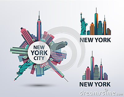 Vector set of NYC, New York City icons, logos Vector Illustration