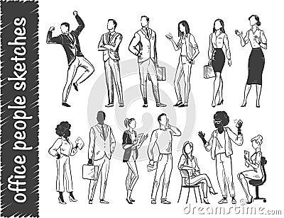 Vector set of office people workers standing and sitting isolated on white background. Vector Illustration