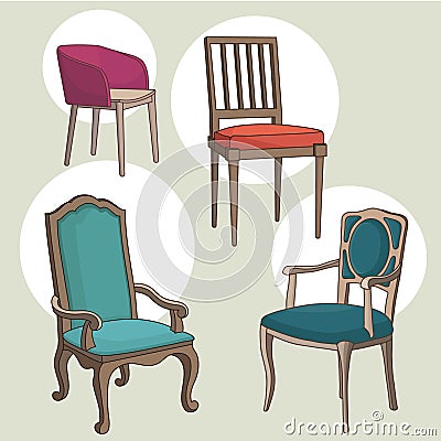 Vector Set of old Armchairs. Vector Illustration