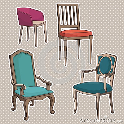 Vector Set of old Armchairs. Vector Illustration