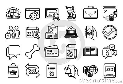 Vector set of Online buying, First aid and Education line icons set. Vector Vector Illustration