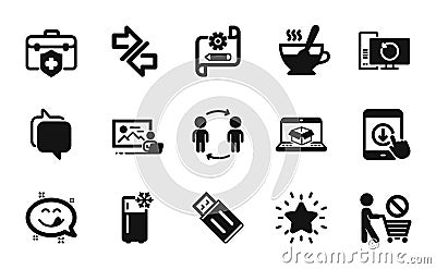 Vector set of Online delivery, Cogwheel blueprint and Recovery computer icons simple set. Vector Vector Illustration