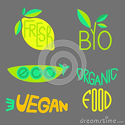 Vector set of organic products labels and badges Vector Illustration