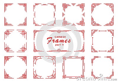 Vector set of oriental art for chinese design. Asian frame, border, knot for new year ornament. Japanese decorative Vector Illustration