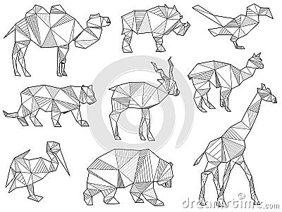 Vector set of origami wild animal silhouettes Stock Photo