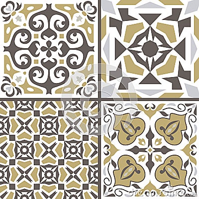 Vector set of ornaments for ceramic tile. Portuguese azulejos decorative patterns Vector Illustration