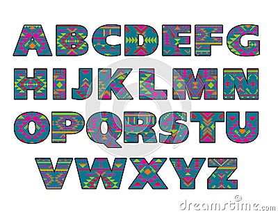 Vector set of ornate capital letters with abstract ethnic patterns. Vector Illustration