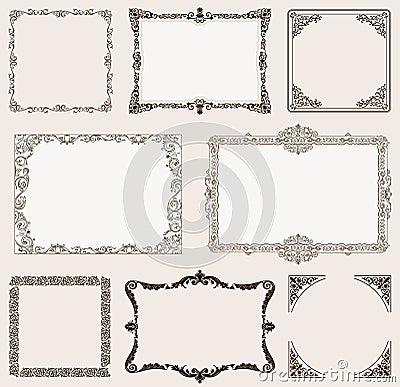 Vector set. Ornate frames and vintage scroll elements Vector Illustration