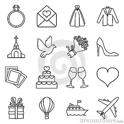 Vector Set of Outline Wedding Icons Vector Illustration