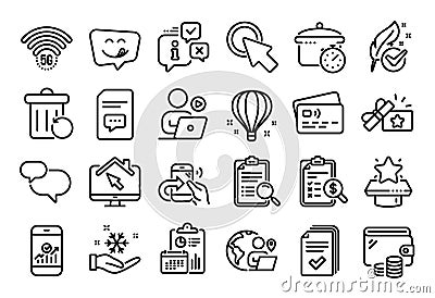 Vector set of Outsource work, Chat message and Boiling pan line icons set. Vector Vector Illustration