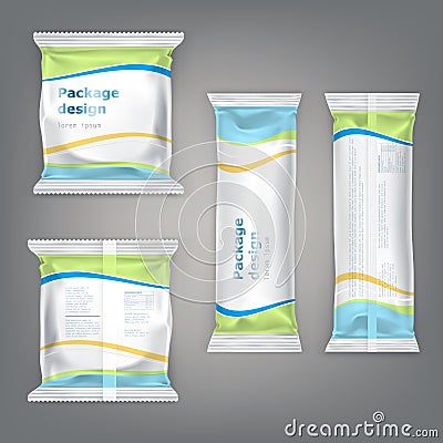 Vector set packaging for snacks - biscuits, chocolate, candy, bars, crackers. Vector Illustration