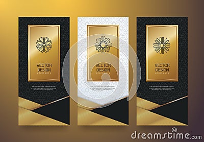 Vector set packaging templates black golden labels and frames for luxury products. Vector Illustration