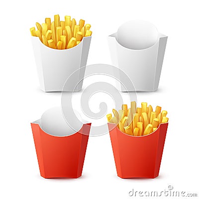 Vector Set of Packed Potatoes French Fries Vector Illustration