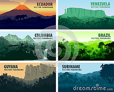 Vector set of panorams countries South America Vector Illustration