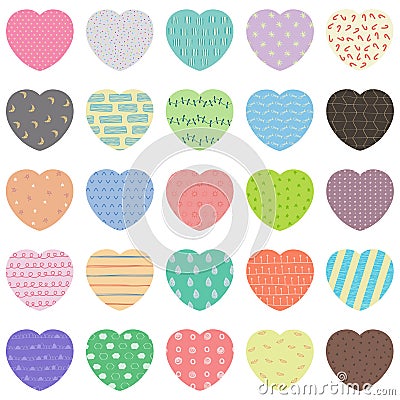 Vector set of pastel gift tags, cute colorful hand drawn illustration, blank label in heart frame with doodle pattern Cartoon Illustration