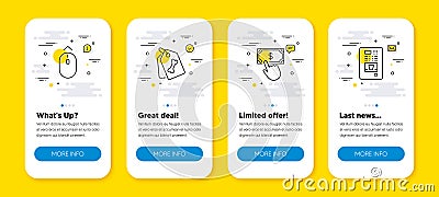 Vector set of Payment click, Pet tags and Swipe up line icons set. Vector Vector Illustration