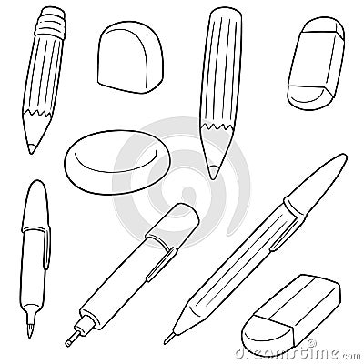 Vector set of pen, pencil, eraser Vector Illustration