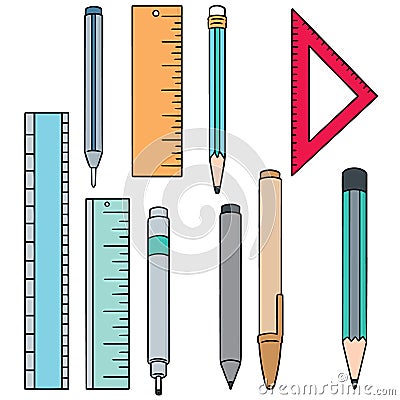 Vector set of pen, pencil and ruler Vector Illustration