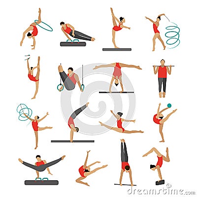 Vector set of people in sport gymnastic positions. Vector Illustration