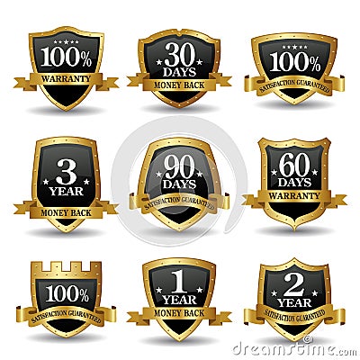 Vector set of 100 percent guarantee golden labels Vector Illustration