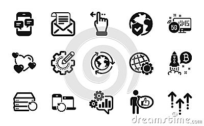 Vector set of Phone messages, Cogwheel and Bitcoin project icons simple set. Vector Vector Illustration