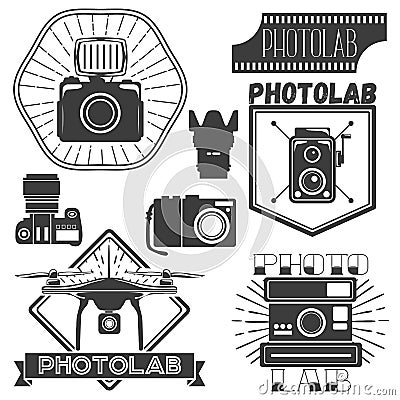 Vector set of photography and logo templates. Photo studio logotypes, design elements. Vector Illustration