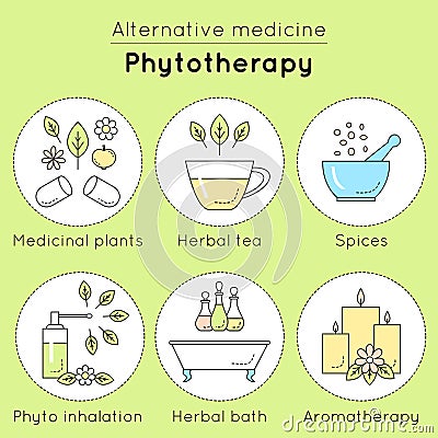 Vector set of phytotherapy linear icons. Vector Illustration