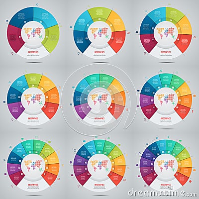 Vector set of pie chart template for graphs, charts, diagrams Vector Illustration