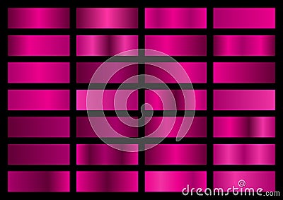 Vector set of pink metallic gradients, swatches collection, shiny gradient set on black background Vector Illustration