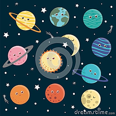 Vector set of planets for children Vector Illustration