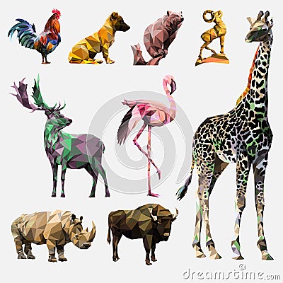 Vector set of polygonal animals Vector Illustration