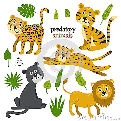 Vector set of predatory animals and plants Vector Illustration