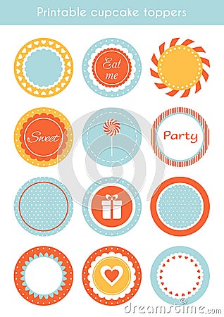 Vector set of printable cupcake toppers, labels Vector Illustration