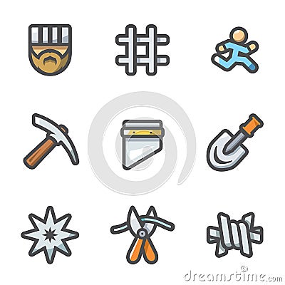 Vector Set of Prison Icons. Prisoner, Detention, Cell, Escape, Work, Death, Penalty, Thief-in-law, Sabotage, Isolation. Vector Illustration