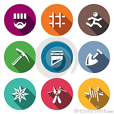 Vector Set of Prison Icons. Prisoner, Detention, Cell, Escape, Work, Death, Penalty, Thief-in-law, Sabotage, Isolation. Vector Illustration