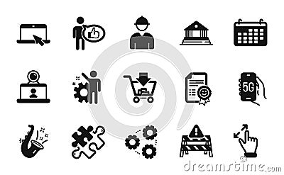 Vector set of Puzzle, Like and Jazz icons simple set. Vector Vector Illustration