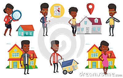 Vector set of real estate agents and house owners. Vector Illustration