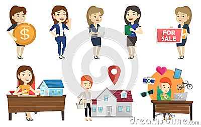 Vector set of real estate agents and house owners. Vector Illustration