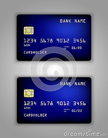 Vector set Realistic credit bank card mockup. Blue, mesh, cold, purple, streaming Stock Photo