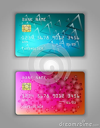Vector set Realistic credit bank card mockup. Stock Photo