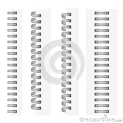 Vector set of realistic images of silvery spirals for a notebook. Stock Photo