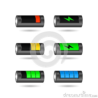 Vector set of realistic smartphone battery indicator from low to full, isolated on white background. Stock Photo