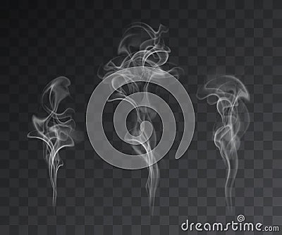 Vector set of realistic smoke effects on dark background Vector Illustration