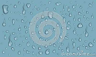 Vector set of realistic water drops and splash different sizes mockup for background, condensation of rain, banner for design Vector Illustration